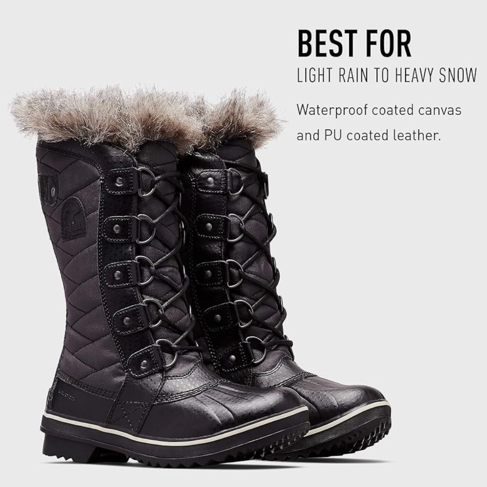 Sorel Black and Gray Winter Boots with Fur - Picture 1 of 8